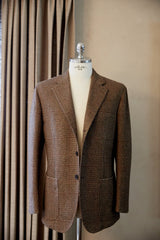 Brown Check with Maroon Windowpane Wool Cashmere Jacket