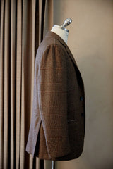 Brown Check with Maroon Windowpane Wool Cashmere Jacket