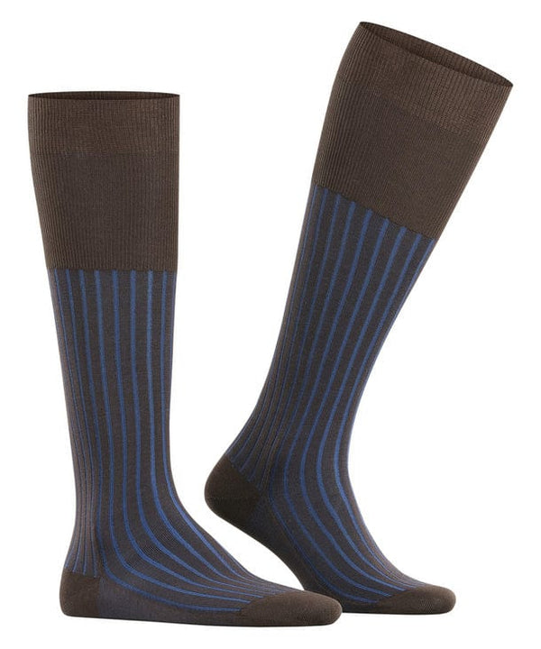 Shadow Stripe Over the Calf Cotton Socks - Brown/Blue