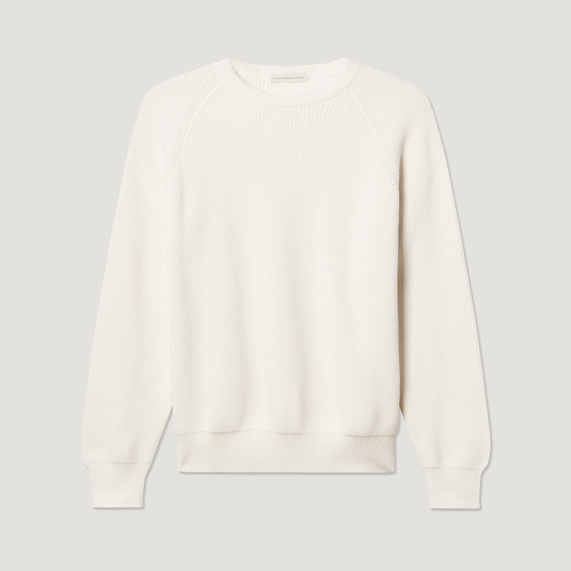 Raglan English Rib Fisherman Sweater - White