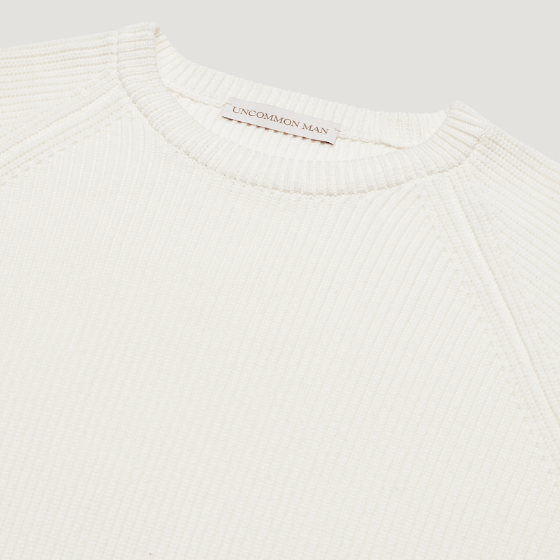 Raglan English Rib Fisherman Sweater - White