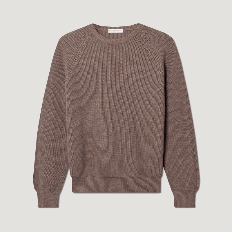 Raglan English Rib Fisherman Sweater - Ash Brown