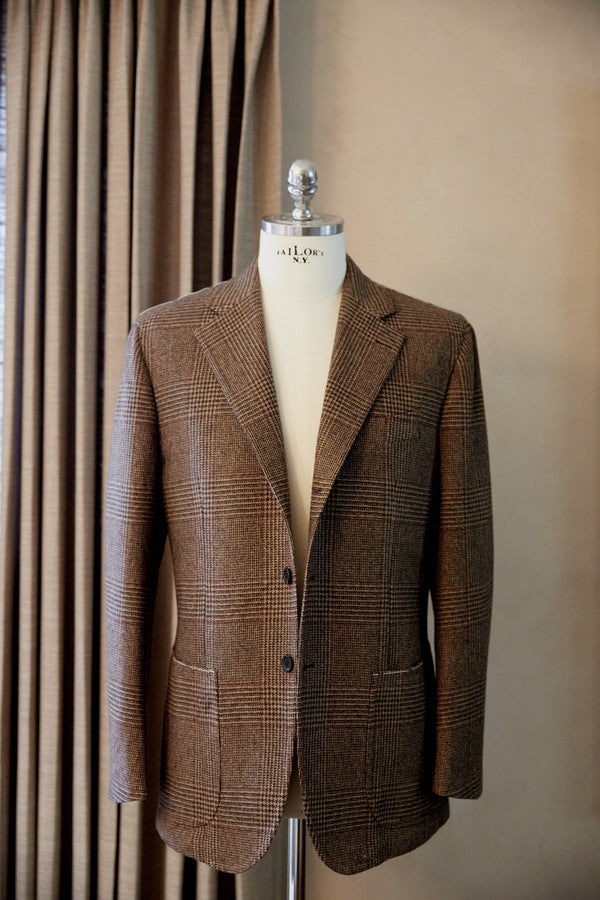 Brown Check with Maroon Windowpane Wool Cashmere Jacket