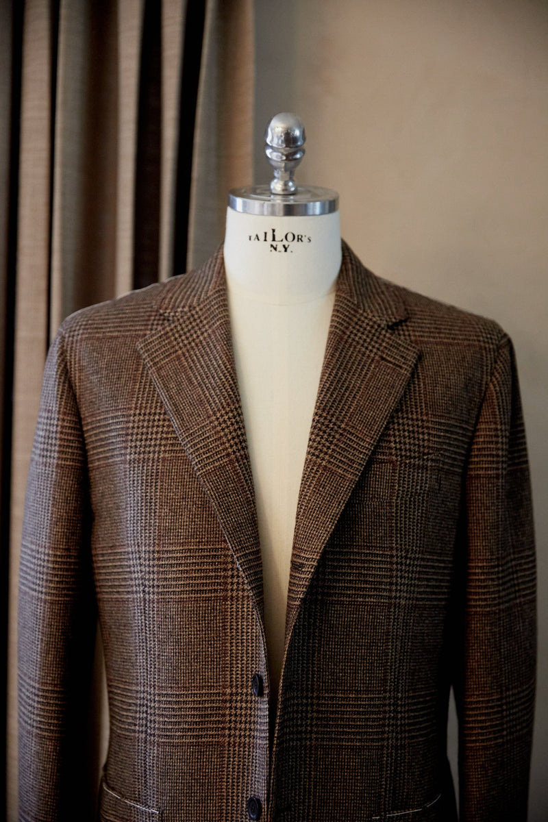 Brown Check with Maroon Windowpane Wool Cashmere Jacket