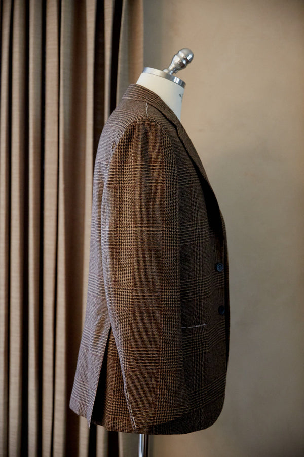 Brown Check with Maroon Windowpane Wool Cashmere Jacket