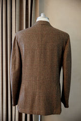 Brown Check with Maroon Windowpane Wool Cashmere Jacket