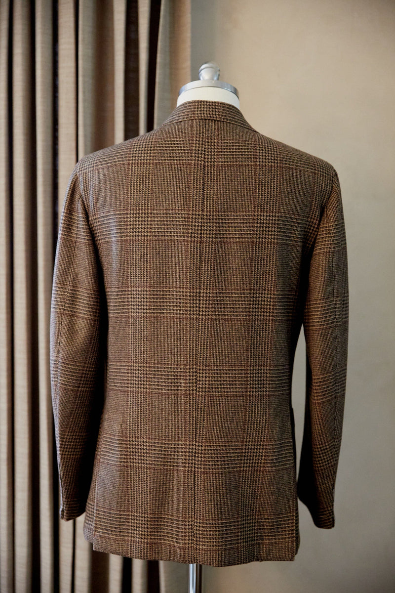 Brown Check with Maroon Windowpane Wool Cashmere Jacket