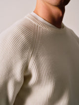 Raglan English Rib Fisherman Sweater - White
