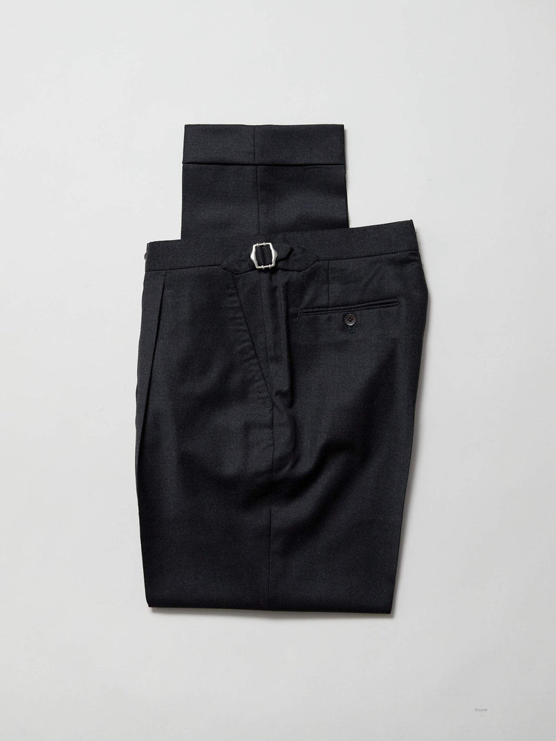 Charcoal Brushed Wool Single Pleat 'David' Trouser (Made to Order)