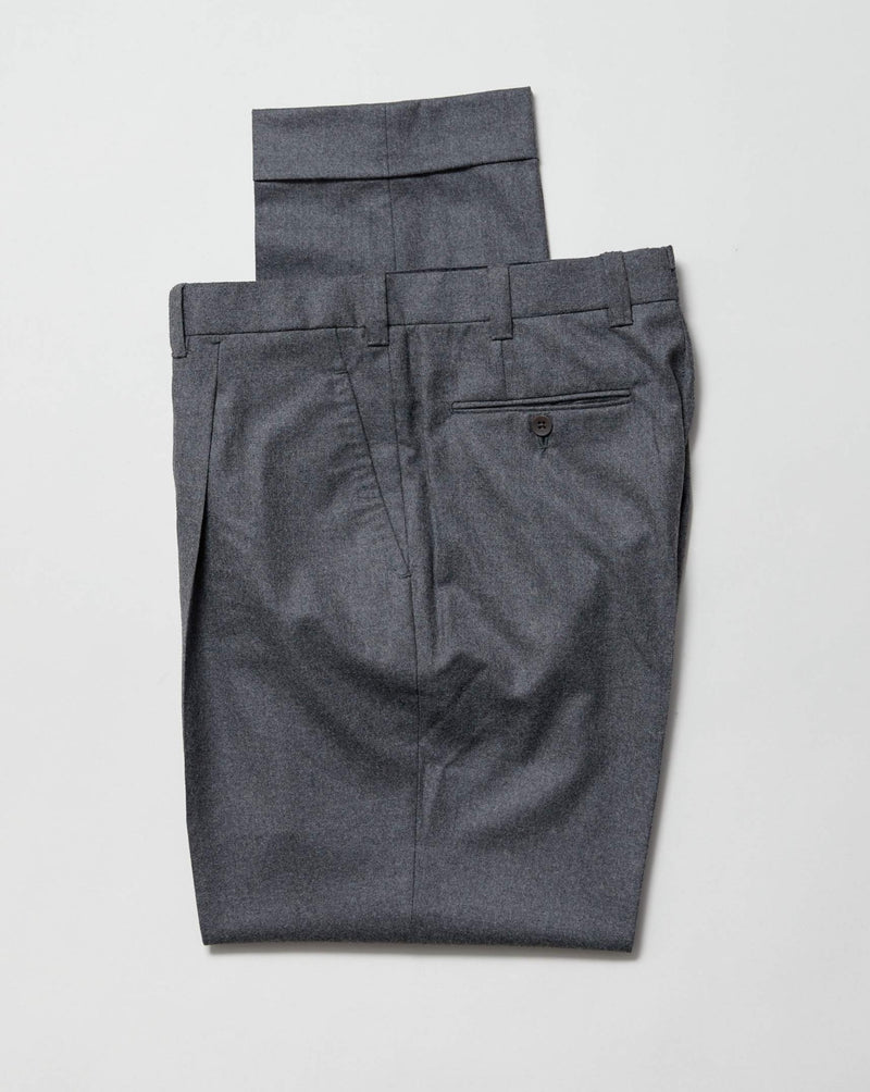 Mid Grey Flannel Wool Single Pleat 'David' Trousers (Made to Order)