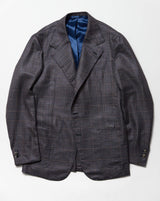 Navy & Brown Wool/Cashmere-Blend Check 'Lee' Jacket