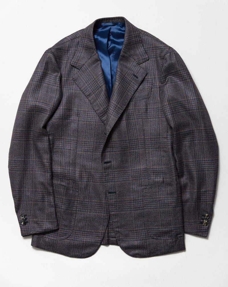Navy & Brown Wool/Cashmere-Blend Check 'Lee' Jacket