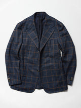Blue/Copper Wool/Silk & Linen Windowpane  'Lee' Jacket