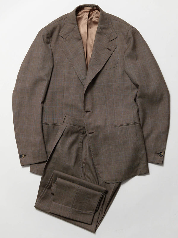 Light Brown with Blue Check Wool 'Lee' Suit (Made to Order)