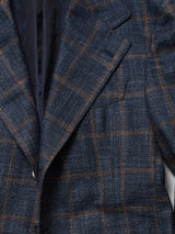 Blue/Copper Wool/Silk & Linen Windowpane  'Lee' Jacket