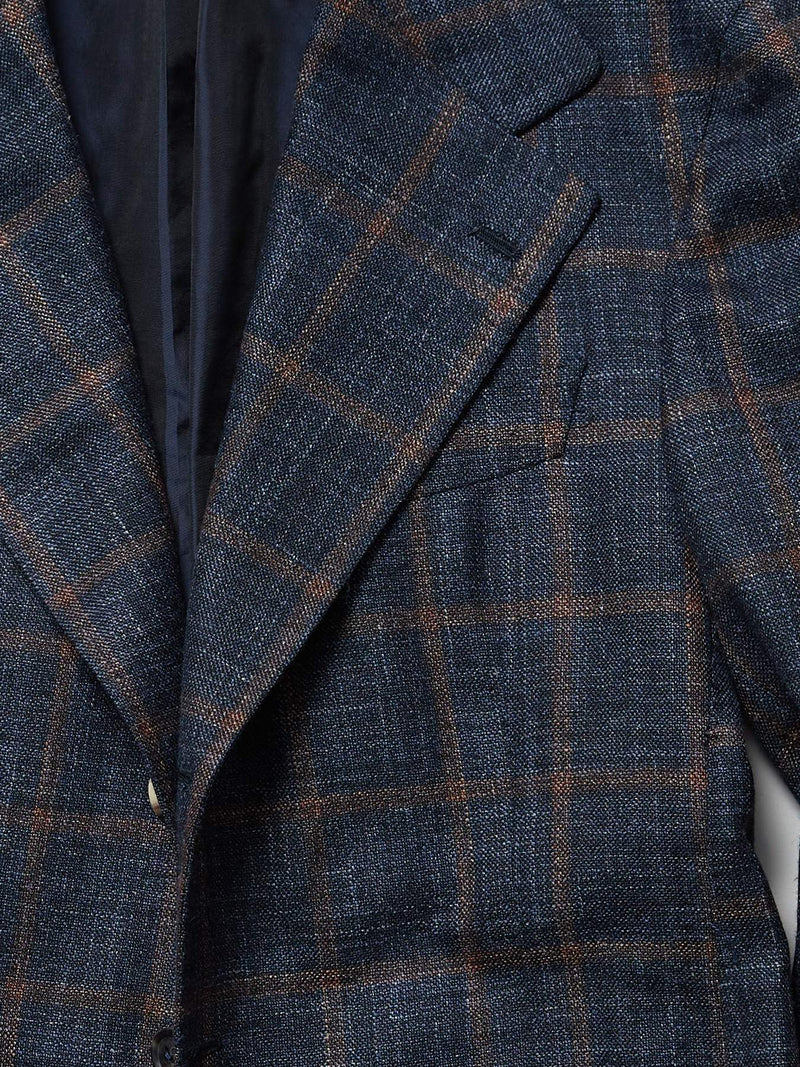 Blue/Copper Wool/Silk & Linen Windowpane  'Lee' Jacket