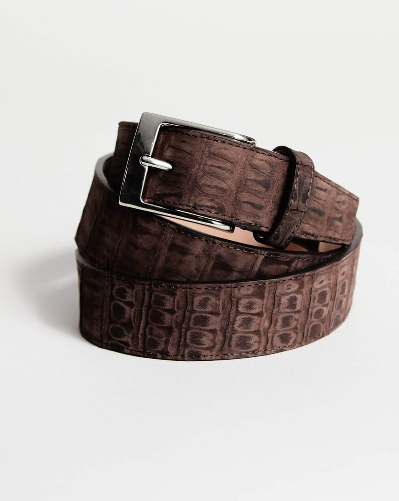 Bark Brown Genuine Nubuck Croc-leather Belt
