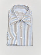 White/Blue/Brown Multi-stripe Dress Shirt (Made to Order)