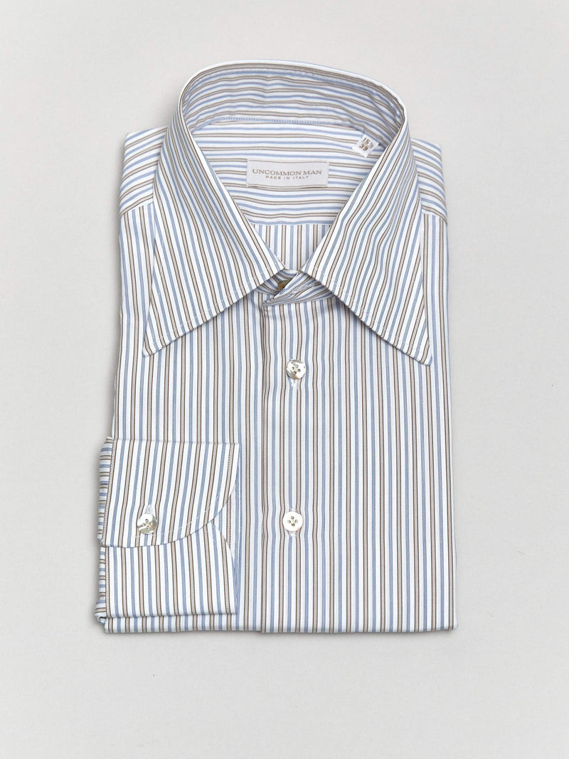White/Blue/Brown Multi-stripe Dress Shirt (Made to Order)