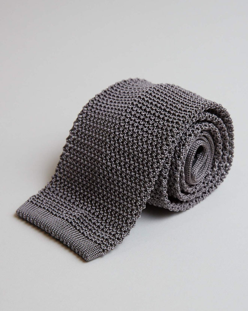 Grey Silk Knit Tie