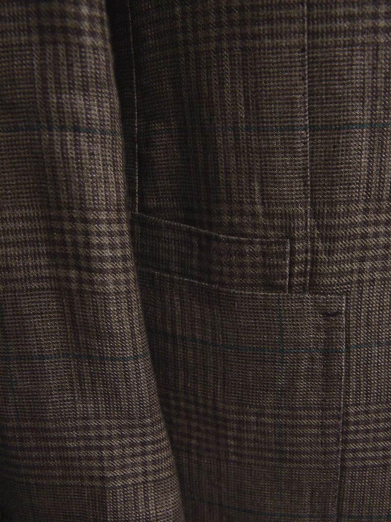 Brown Linen Plaid Jacket