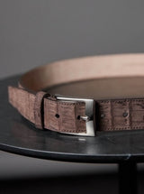 Bark Brown Genuine Nubuck Croc-leather Belt