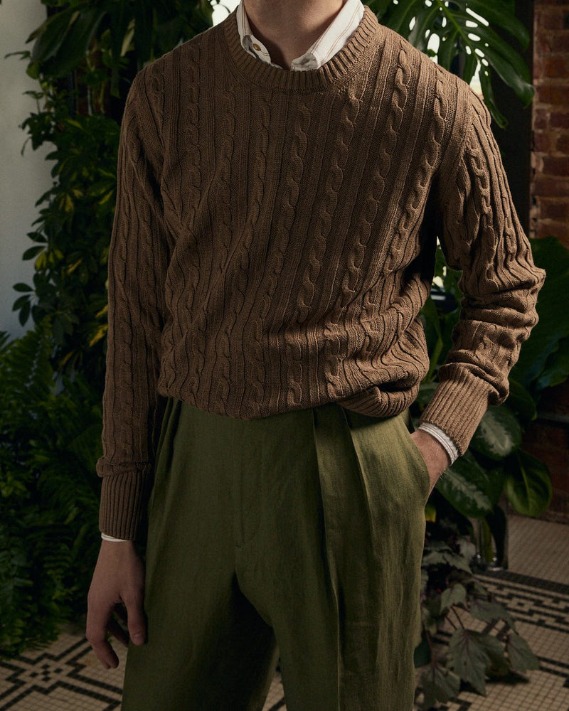 Cable Knit Long Sleeve in Linen/Cotton-blend