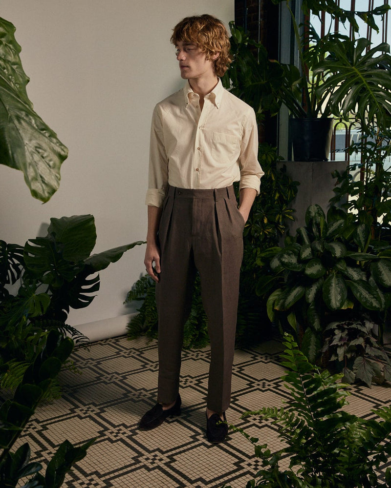 Bark Linen Pleated Trouser