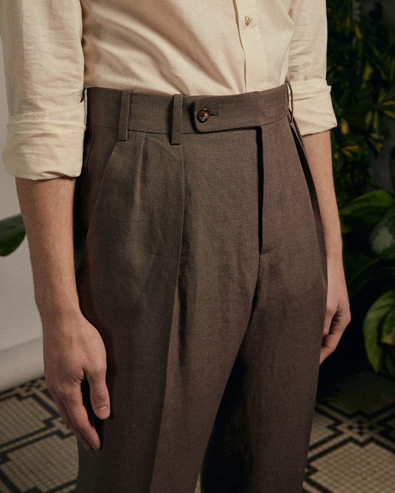 Bark Linen Pleated Trouser