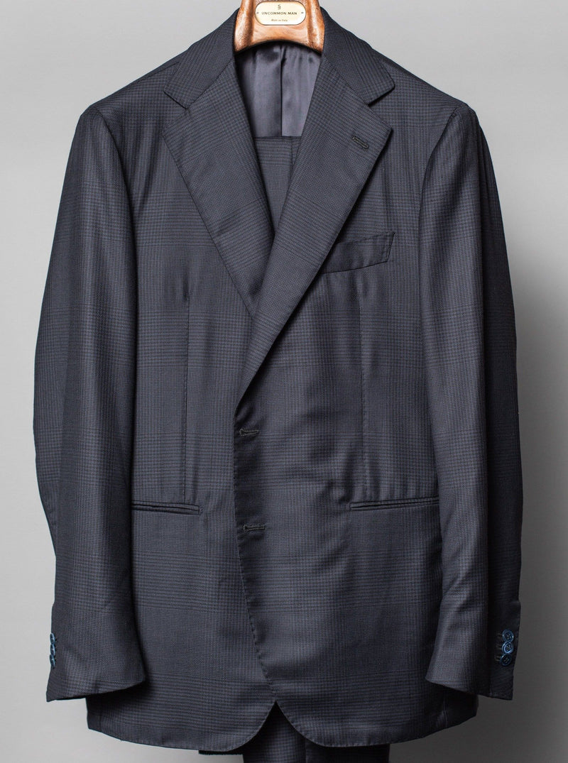Navy Shadow Check Wool & Silk-blend 'Henry' Suit