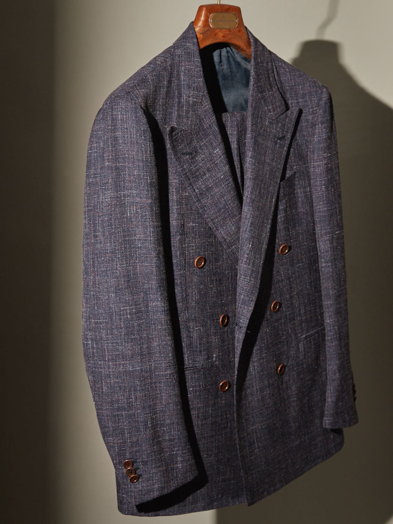 Purple Wool/Silk & Linen-blend Double Breasted Suit