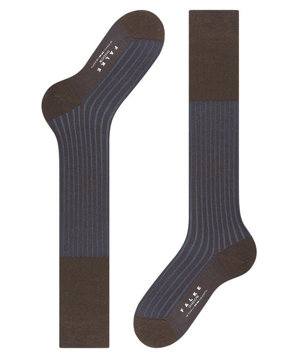 Shadow Stripe Over the Calf Cotton Socks - Brown/Blue