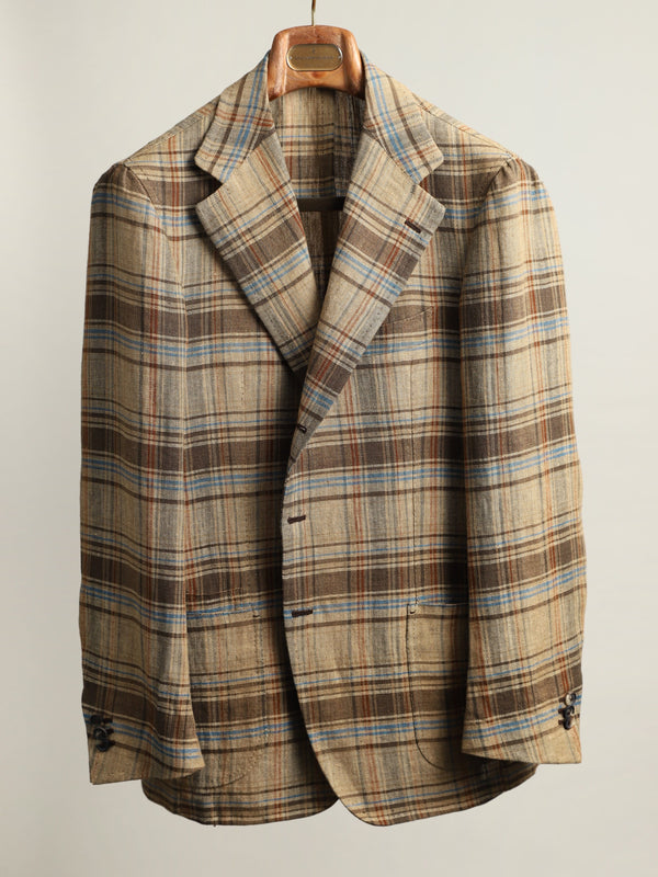 Honey Unlined Check Linen 'Lee' Jacket