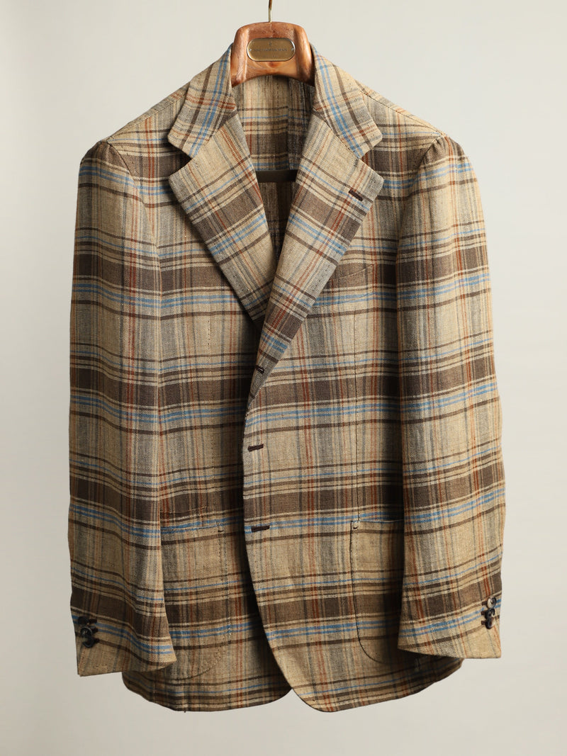 Honey Unlined Check Linen 'Lee' Jacket